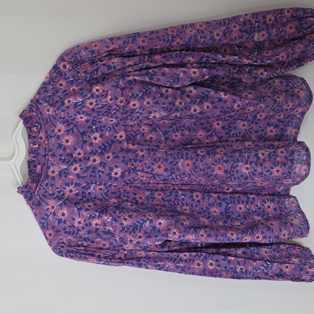 Emerson Fry India Collection Emmaline Blouse Floral Purple Pink Size XS Cotton - Picture 6 of 11